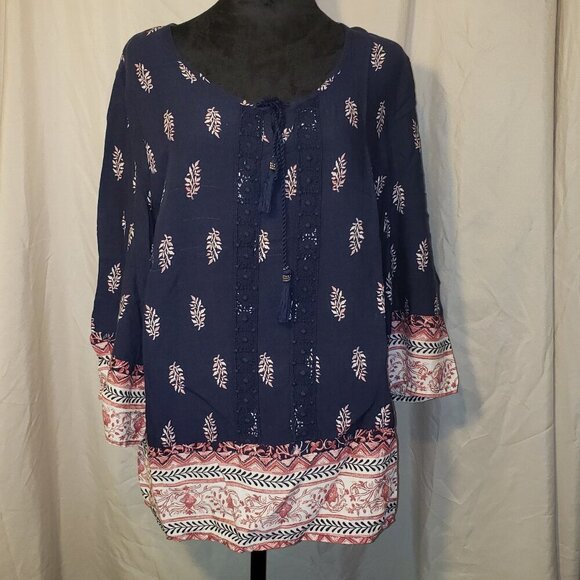 Women's Style & Co Blue and Pink Printed Blouse - M - Picture 1 of 5